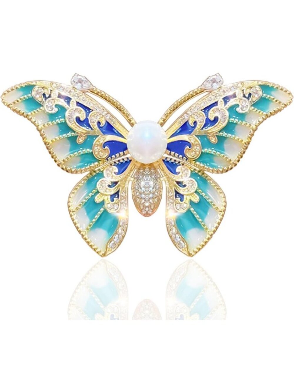 Colorful Enamel Butterfly & Dragonfly Brooch with Rhinestones - Unique Animal